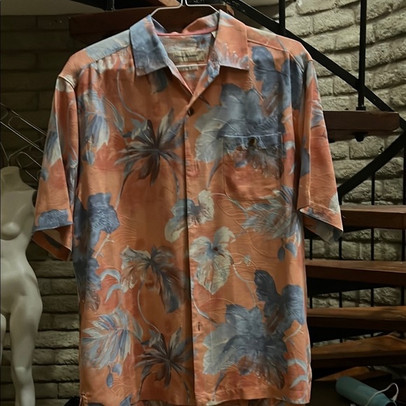 Tommy Bahama Floral Hawaiian Shirt - Peach and Blue - Picture 2 of 5
